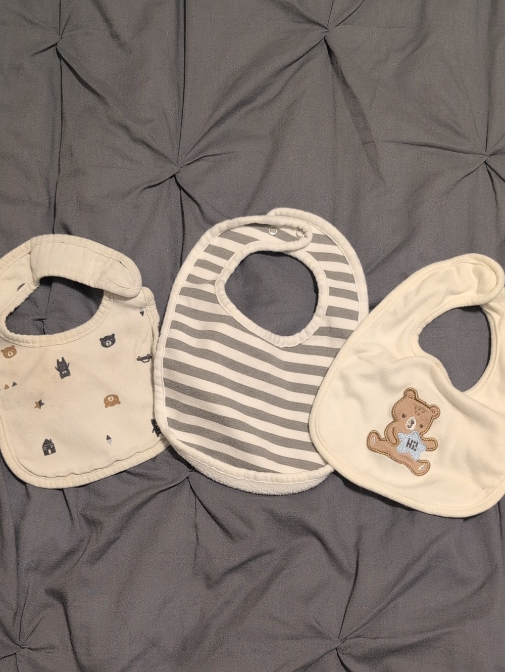Bear Baby Bib Set - Gray & Cream Cotton Bibs (3-Pack)